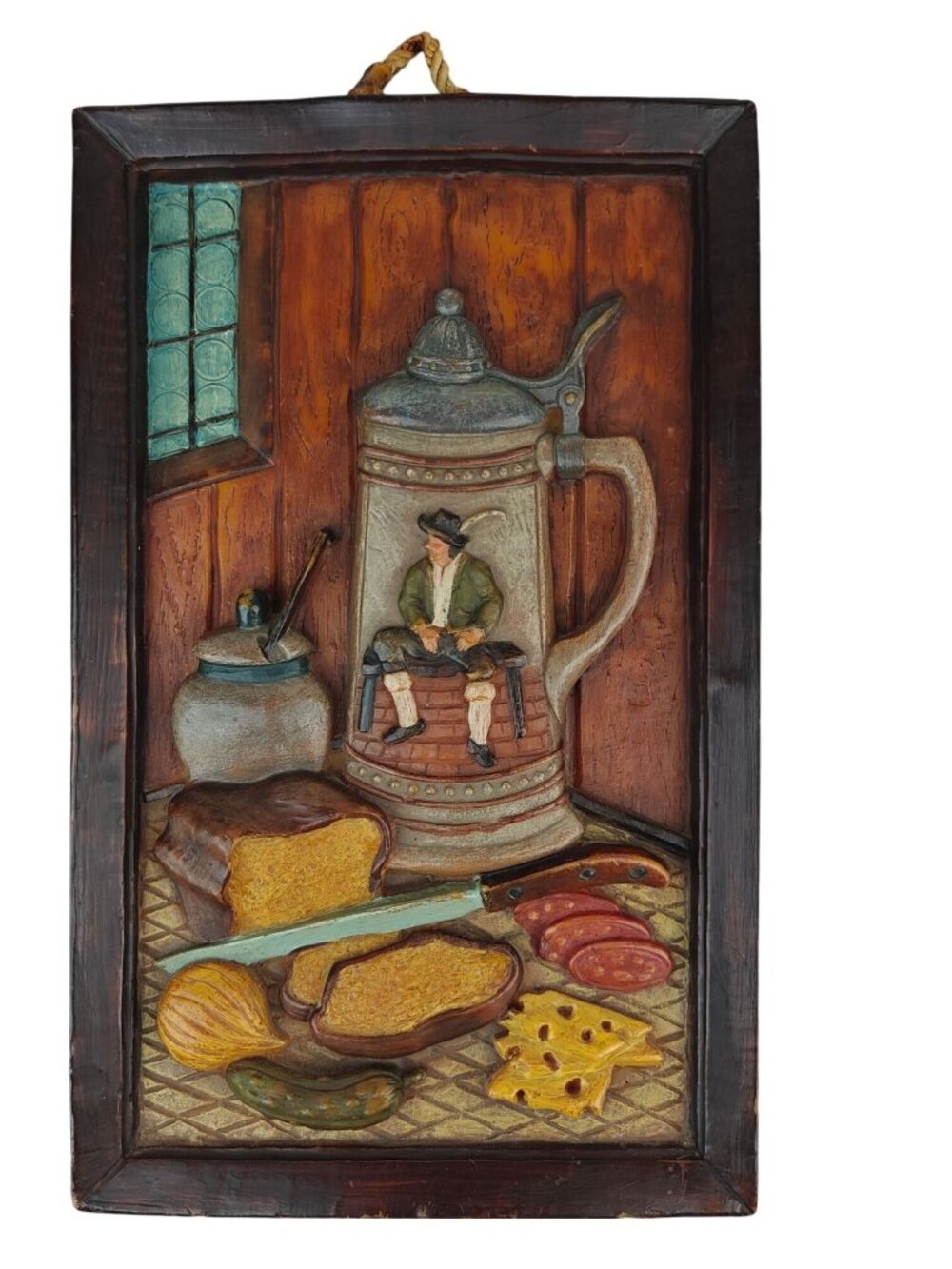 Vintage Günter Kerzen Wax Relief Hand-Carved Wall Art 14" Western Germany Tavern